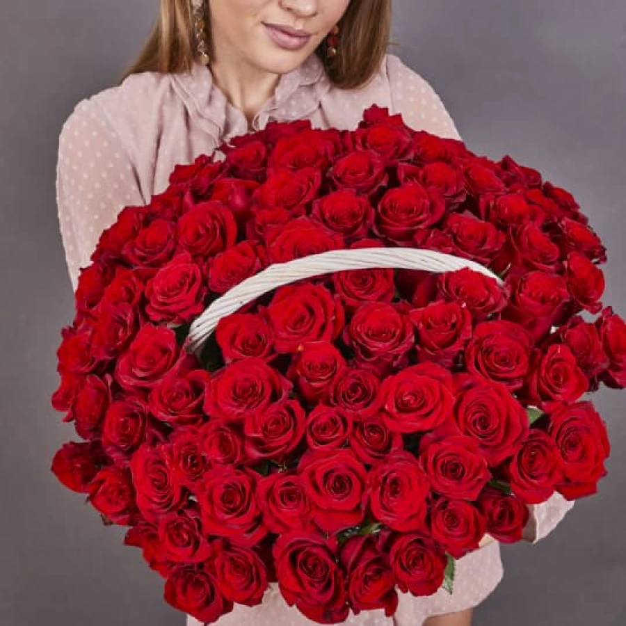 101 Красная Роза в корзине ❤️ Доставка Цветов Астана